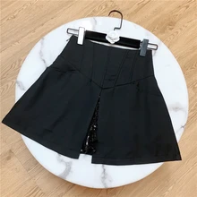 Woman Skirt 2020 Summer New Elegant All-match Design Sequined High Waist Slimming Solid Color Skirt Girls Ladies Skirts