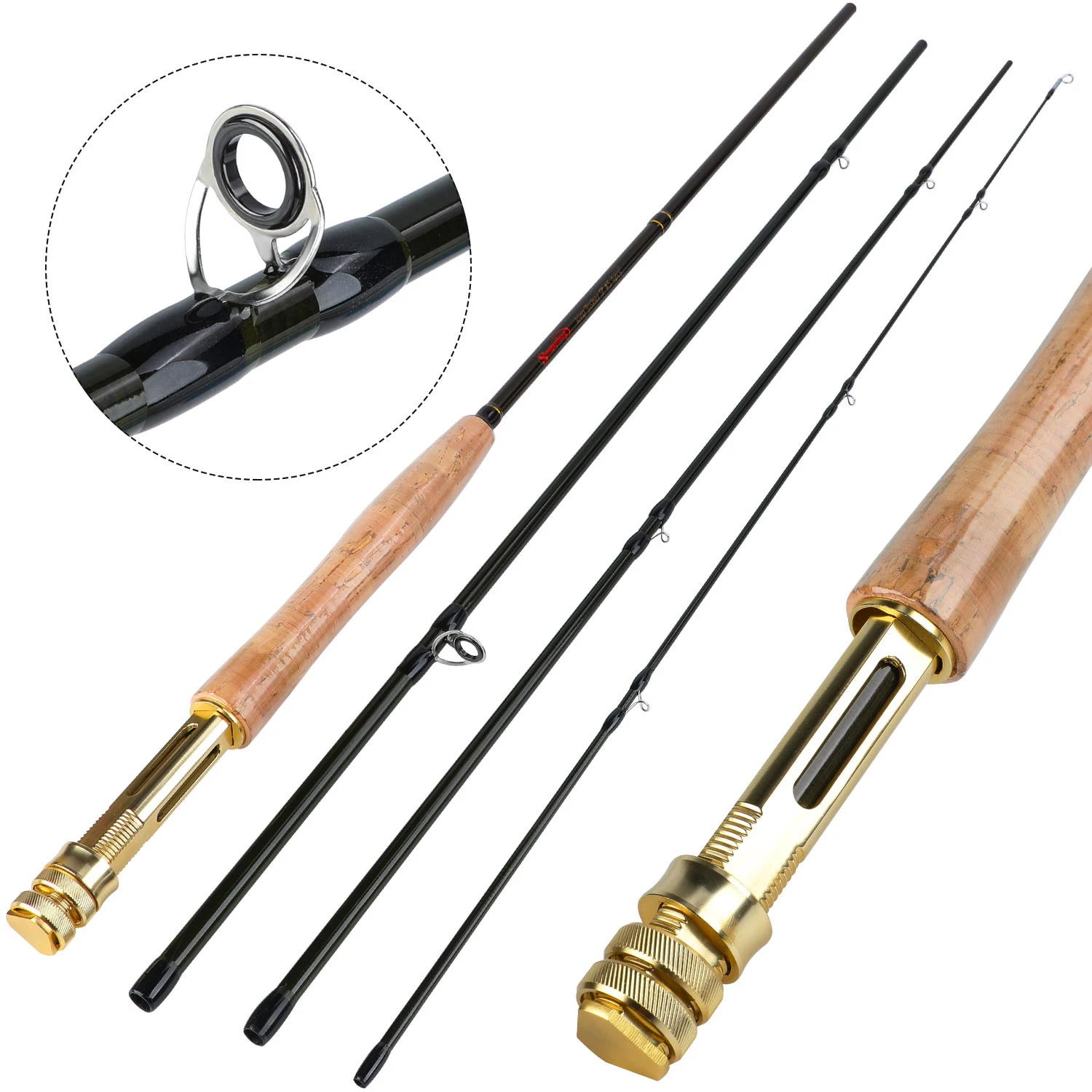 Sougayilang 4 Section Carbon Fiber Fly Fishing Rod Ultralight Weight Fly Fishing Rod Lake River Fishing Tackle