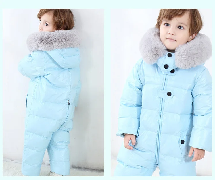 Russian Winter Kids Baby Snowsuit Fleece Liner Thick Warm Down Rompers Hooded Toddler Boys Girls Winter Jacket Ski Suit Outdoor