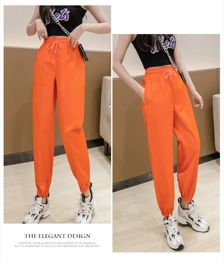 Jielur Trousers Women Solid Color Elastic Waist Candy Color Autumn Pants New Chic Sweatpants Pantalon Femme Roupas Slim Pants