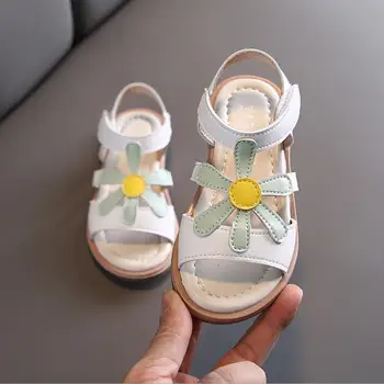 

Baby Cute Sandals 2020 New Summer Girls Shoe Children Girls Pu Sunflowers Comfortable Rubber Beach Sandals Toddler Kids Shoes