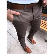 Мужские костюмные брюки Узкие прямые брюки с карманами офисные базовые повседневные на молнии средняя посадка однотонный деловой мужские брюки