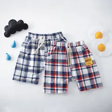 Летний Стиль гусеничный Детские подушки из чистого хлопка в клетку удобные дышащие шорты для мальчиков повседневные джентльменские модные шорты