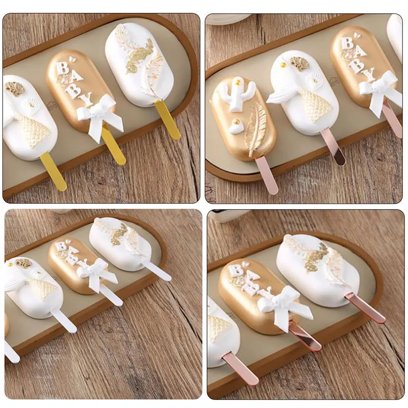 10pcs Acrylic Ice Cream Sticks 3mm Summer Popsicle Sticks Kitchen Handmade DIY Cake Stick