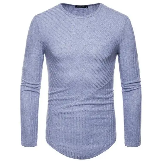 light blue Повседневный мужской свитер с круглым вырезом, облегающий трикотажный свитер, тонкий, Осенние мужские свитера, пуловеры, пуловер для мужчин, Pull Homme - Цвет: light blue
