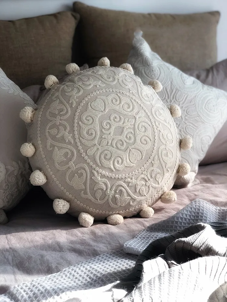 Роскошные ручной работы французские романтические подушки с вышивкой, съемные бежевые украшения дивана подушки 45x45 см