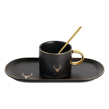 

Creative Nordic Ceramic Coffee Cup Set Mug Modern Tea Cup Tray Set Office Utensil Wedding Tazas De Cafe Bar Supplies EB50BD