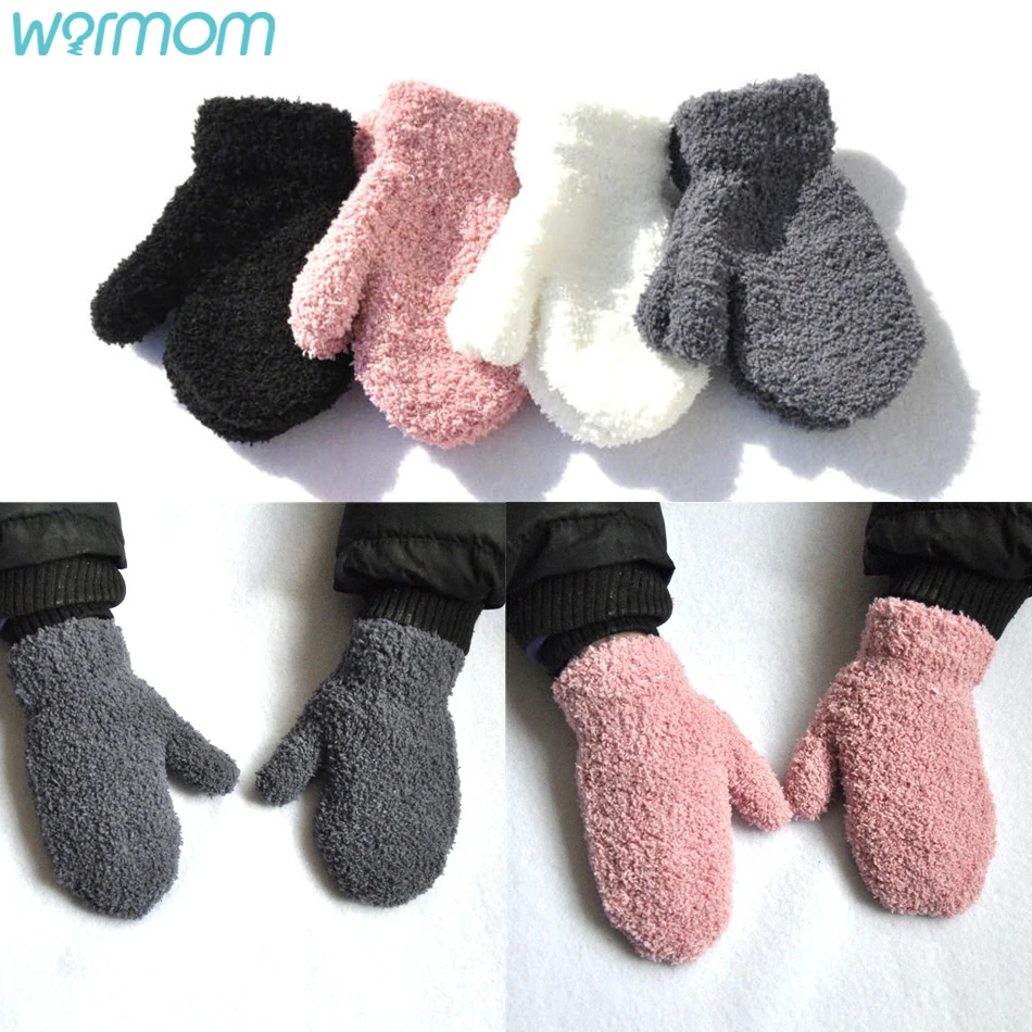 Kids Gloves Winter Baby Plush Coral Gloves Toddler Full Fingers Cute Mittens Warm Windproof Glove For Boys Girls 1-4Y winter gloves baby mittens