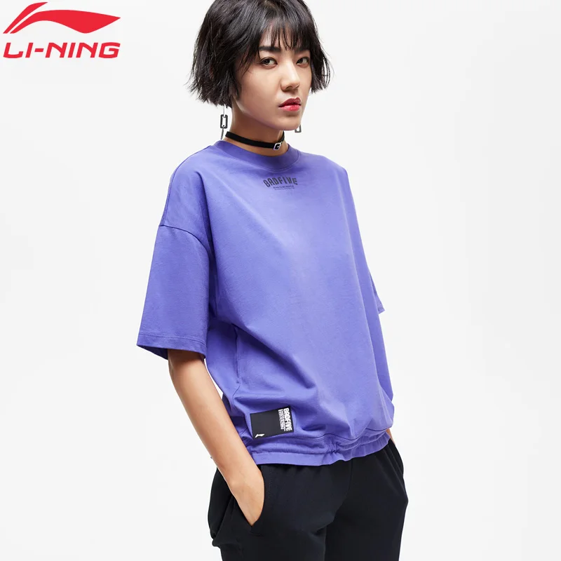 Женская свободная футболка Li Ning баскетбольная дышащая из 100% хлопка с подкладкой