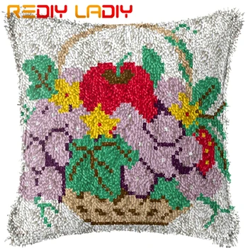

Latch Hook Cushion Basket of Fruits Printed Canvas Cushion Front Acrylic Yarn Crochet Pillow Case Kit Sofa Bed Pillow Home Decor