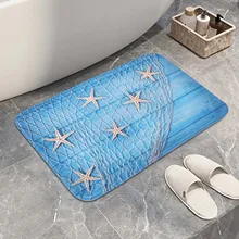 Anti derrapante tapete do banheiro flanela starfish impresso absorvente tapetes de assoalho banheira tapete lateral chuveiro entrada capacho casa decoração