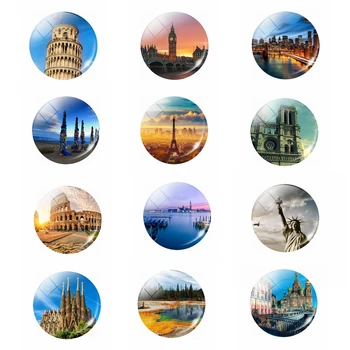 

12pcsWorld Famous Attractions Fridge Magnet Souvenir USA of Liberty Spain Roman Arena British Big Ben France Eiffel Tower