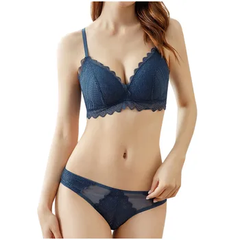 

2PCs Women Lingerie Sets Lace Push Up Bra Hollow Briefs Seamless Underwear Set кружевные трусики ensemble sous vetement femme #D
