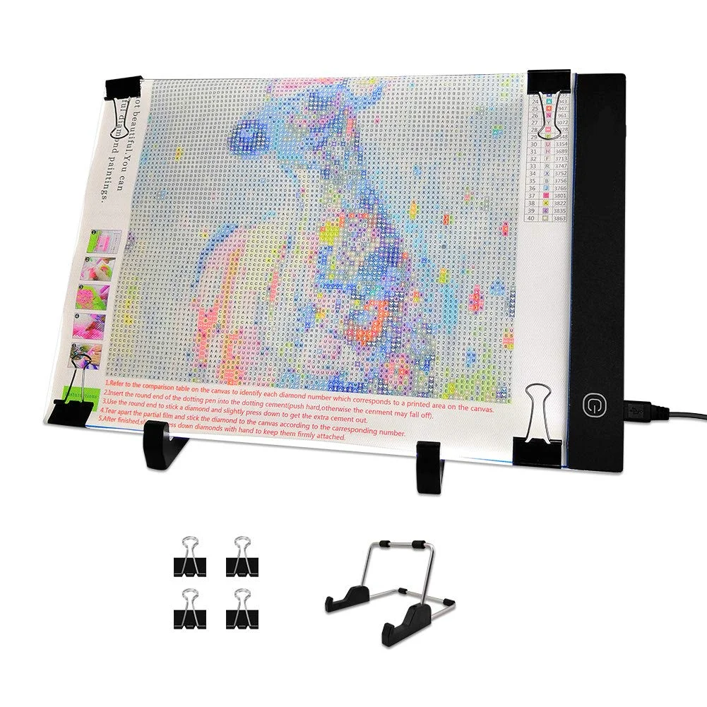 

Diamond Painting A4 LED Light Pad - Dimmable Light Board Kit with Detachable Stand and Clips Apply to 5D Diamond Painting