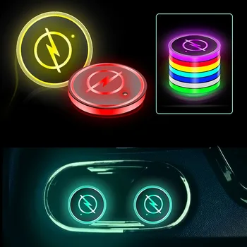 

Car USB Charge 7 Color Coaster LED Light Cup Pad Logo Auto Goods for Opel Astra H G J Insignia Mokka Zafira Corsa Vectra C D Car