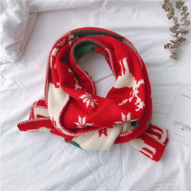 Luna& Dolphin женский большой платок 190x35 см Зимний Рождественский Красный Черный Олень вязаные шарфы Роскошный Шерстяной палантин пашмины одеяло шарф