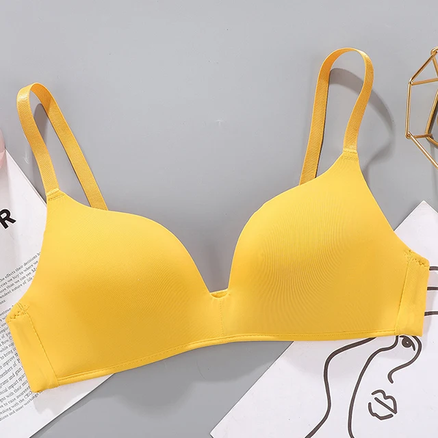 Women Seamless Bra Sexy No Wire Push Up Underwear Bras For Girls Students Breathable Thin 12 Colors Comfortable Bras Brassiere Yellow