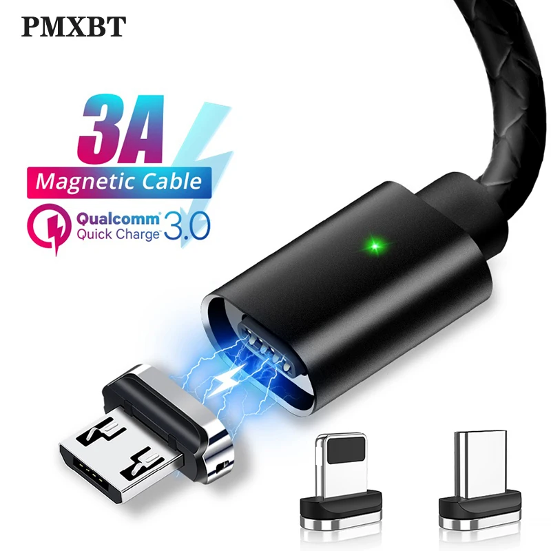 

1M LED Lighting Magnetic Cable 3A Fast Charging Micro USB Type C Cables For iPhone Samsung Xiaomi Mobile Phone Charger Data Wire
