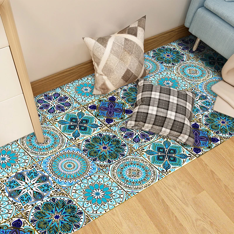 Dream Blue Mandala Style Matte Surface Wall Sticker Non-slip Tile Decoration Film For Tile /Ground in Kitchen Bathroom Art Mural wall stickers