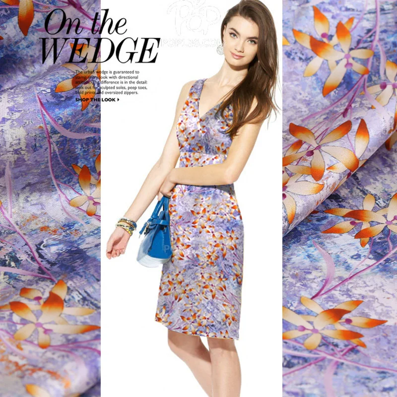 108 см широкая шелковая ткань с растительным принтом 19 мм цифровой струйный Шелковый стрейч атласная ткань рубашка платье ткань шелковая ткань