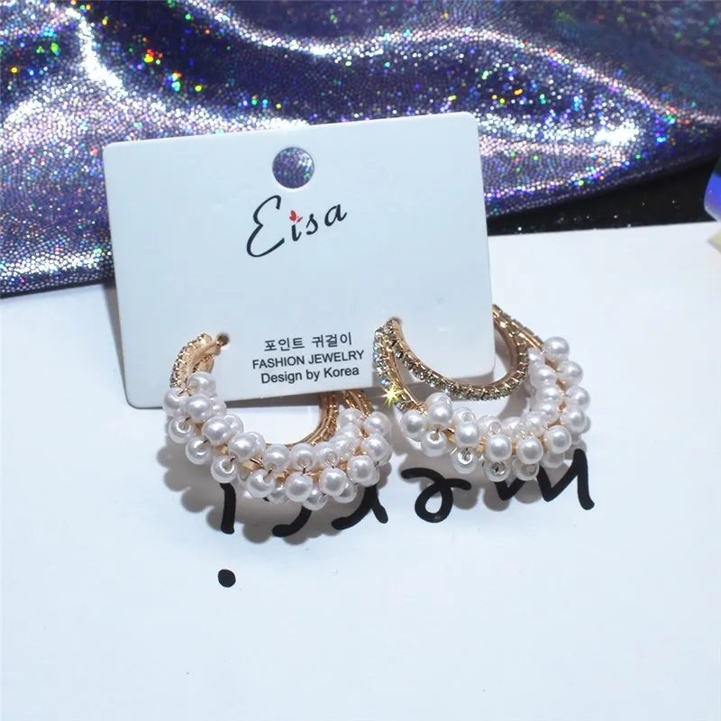Корейские модные ювелирные изделия геометрические круглые серьги литературный темперамент обернутый жемчуг женские серьги-кольца для женщин