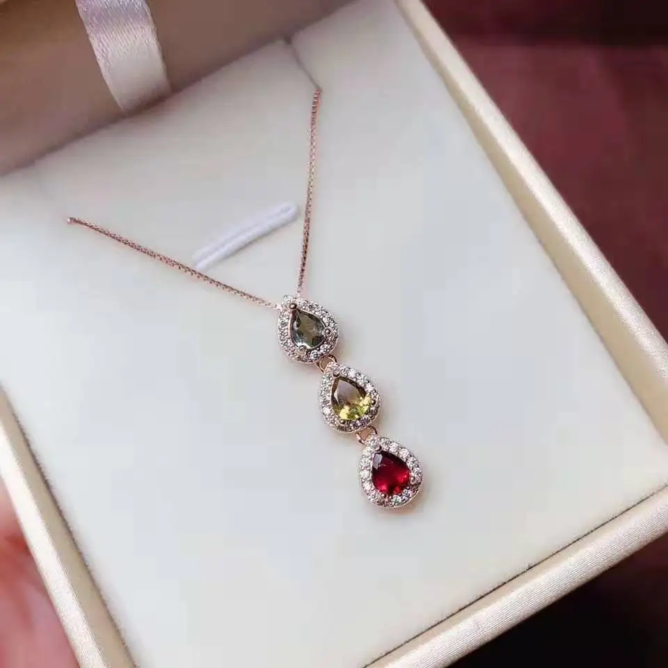 rose gold Натуральный турмалин S925 кулон ожерелье, карамельный цвет, подходит для женщин - Цвет камня: rose gold