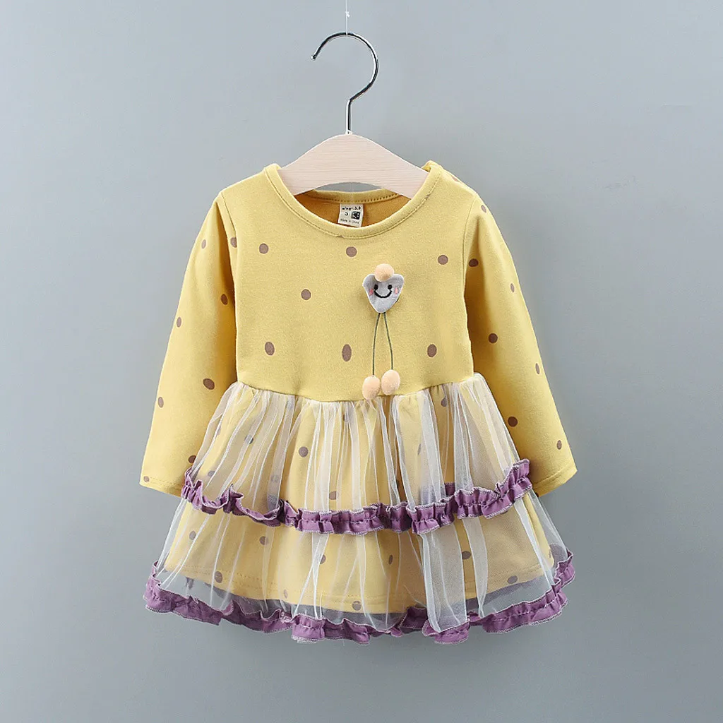 ARLONEET/платье принцессы в горошек для маленьких девочек возрастом от 3 до 24 месяцев кружевной праздничный костюм с длинными рукавами и рюшами, одежда ZJ29 - Цвет: YE