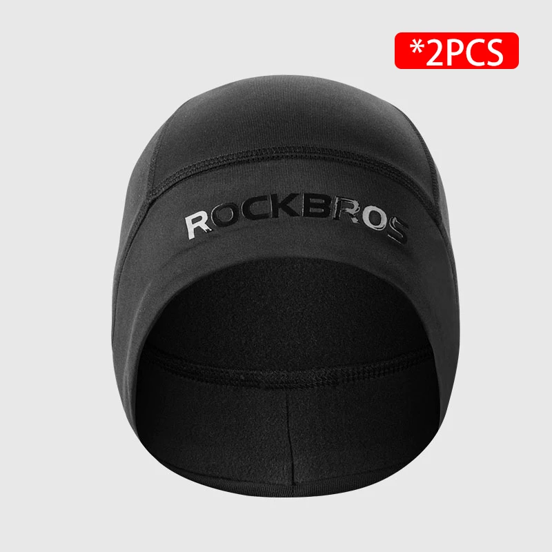 Black -2PCS Зимняя велосипедная Кепка ROCKBROS, ветрозащитная Теплая Флисовая велосипедная Кепка для бега, катания на лыжах, мотоциклетная Кепка, женский головной убор для горного велосипеда - Цвет: Black -2PCS