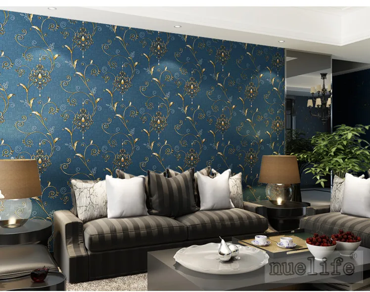 0,53x10 м 3D трехмерные американские Кантри стиль шелковые обои спальня гостиная стены синие обои с большими цветами спальня