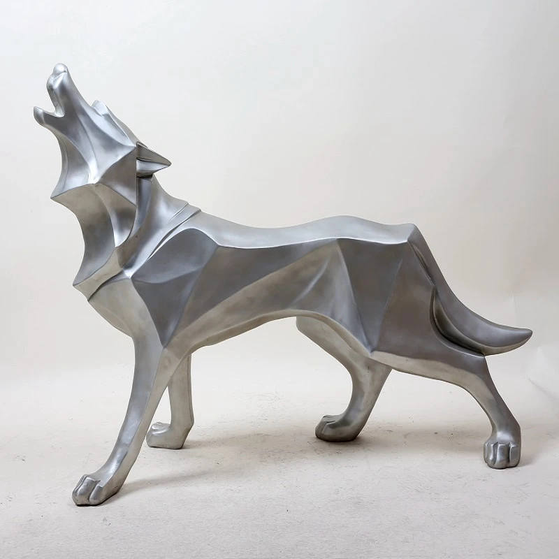Abstract Totem Wolf Dog Statue Sculpture Geometric Resin Furnishing Home Decoration Accessories Modern Ornament Gifts Crafts