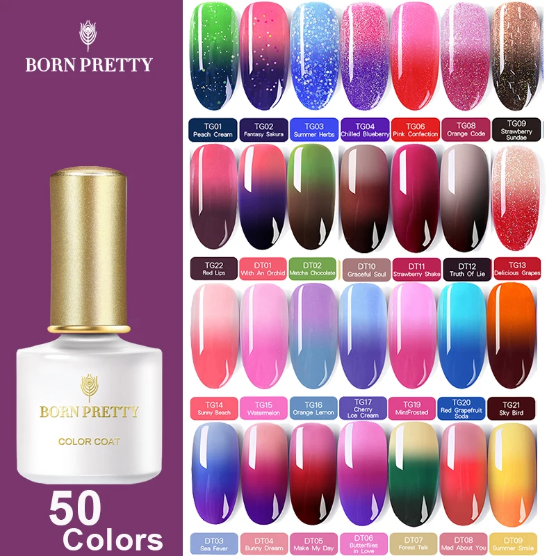 

BORN PRETTY 50 Colors Thermal Gel Nail Polish 6ml Temperature Color Changing Soak Off UV Gel Polish Nail Art Lacquer Varnish