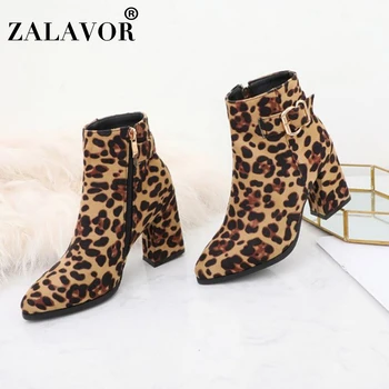 

ZALAVOR 2020 Winter Sexy Leopard Ladies Winter Ankle Boots Woman Buckle Pointed Toe Zipper Fashion Boots Footwear Size 32-43