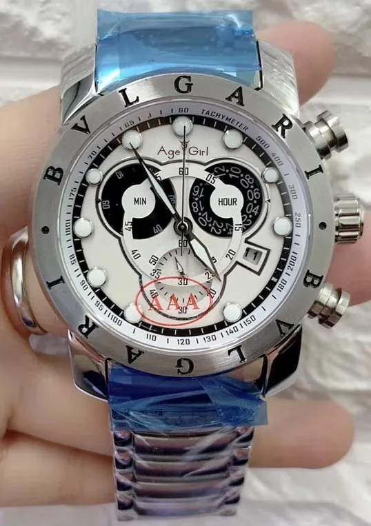Silver White Роскошные брендовые Новые мужские Хронограф сапфир нержавеющая сталь серебро черный синий светящийся секундомер водонепроницаемые спортивные белые часы AAA - Цвет: Silver White