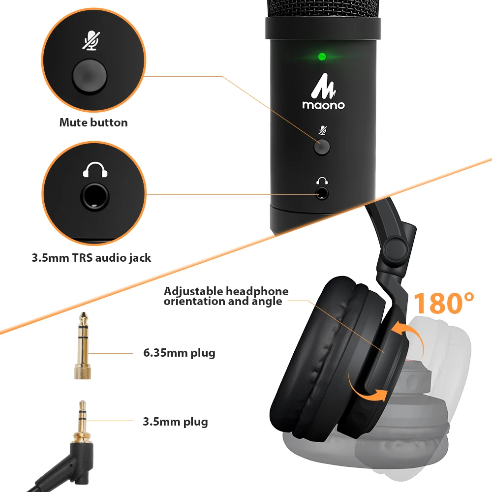 USB microfono a condensatore Podcast professionale con Monitor da Studio cuffie 192kHz/24bit Mic per Computer Youtube PM401H 121