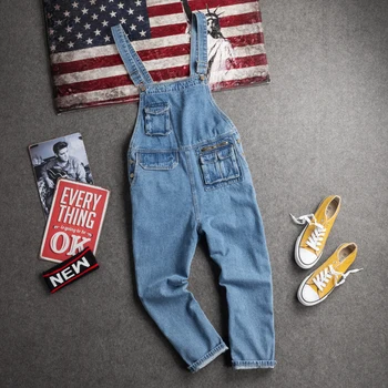 

Denim overalls Korean style trendy wild straight loose nine points pants