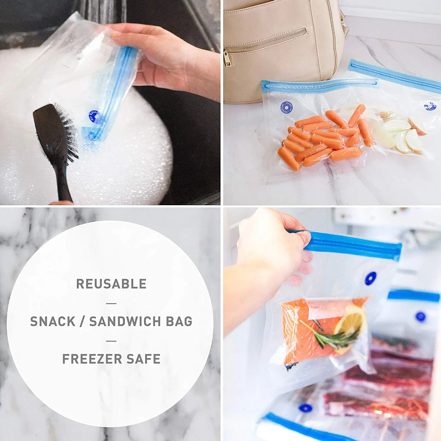 Vacuum Sealer Zip Lock Embossed 15pcs Food Saver Bags Sous Vide Storage Baggies And 2PCS Seal Clips With BPA Free