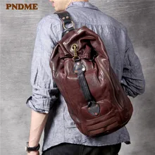 PNDME модная винтажная Высококачественная натуральная кожа мужская женская сумка на плечо дизайнерская Роскошная Повседневная Мягкая воловья сумка-мессенджер