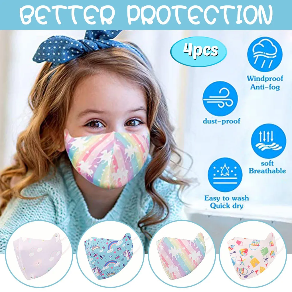 4PC Kids Children Girls Boys Reusable Cute Cartoon Mask Respirator Cover маски Carbon korean Fabric mascherine Maak Masque |