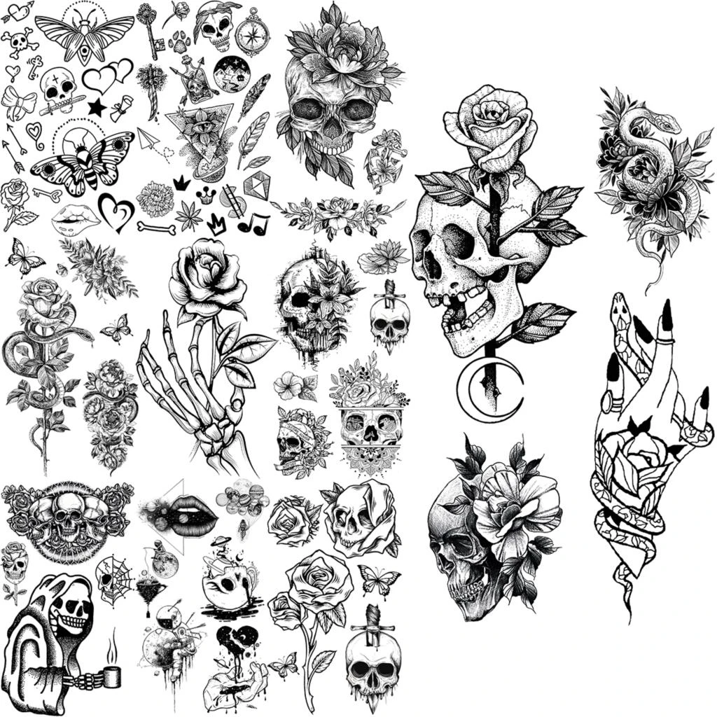 Black Skull Snake Temporary Tattoos For Women Girls Realistic Lips Rose  Flower Butterfly Fake Tattoo Sticker Sexy Body Tatoos - Temporary Tattoos -  AliExpress