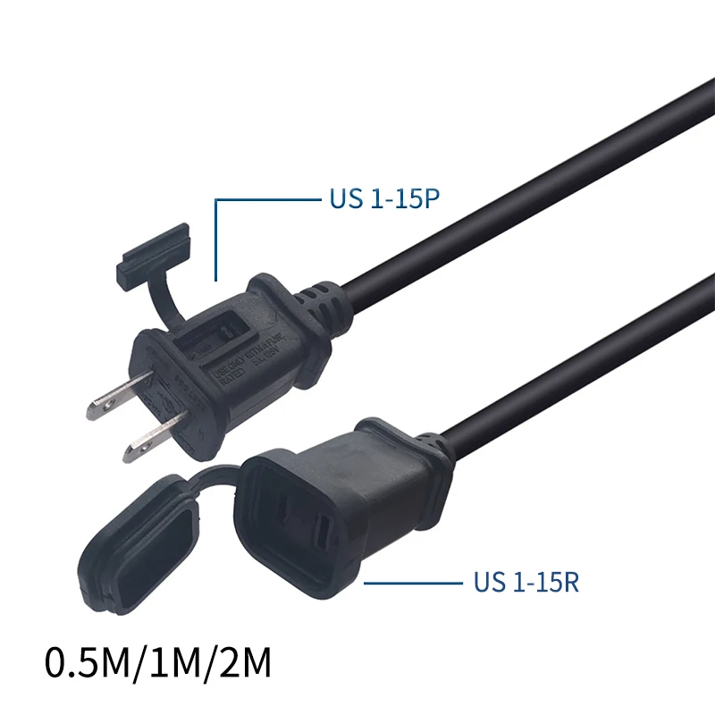2 м/6.56FT 2*0,824 мм US Nema 1-15P до 1-15R 2Pin AC мощность УДЛИНИТЕЛЬ шнур Nema 5-15P до 5-15R разъем шнур питания 15A/125 в