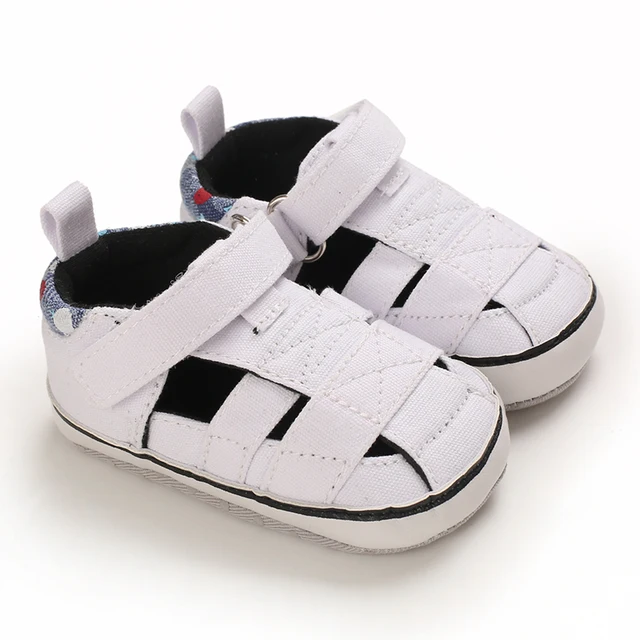 2021 NEW 0-18Months Kids Newborn Baby Boys Fashion Summer Soft Crib Shoes First Walker Anti Slip Sandals Shoes Soft Sole B244 White