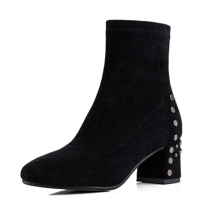 Ботильоны женские из эластичной ткани высокий толстый каблук модные ботинки с