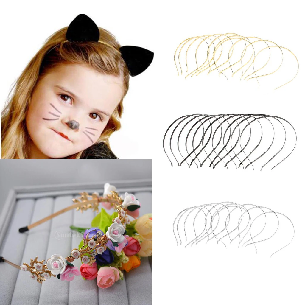10 Pieces Plain Metal Headbands for Craft DIY Cat Ear Headband Floral Headpiece