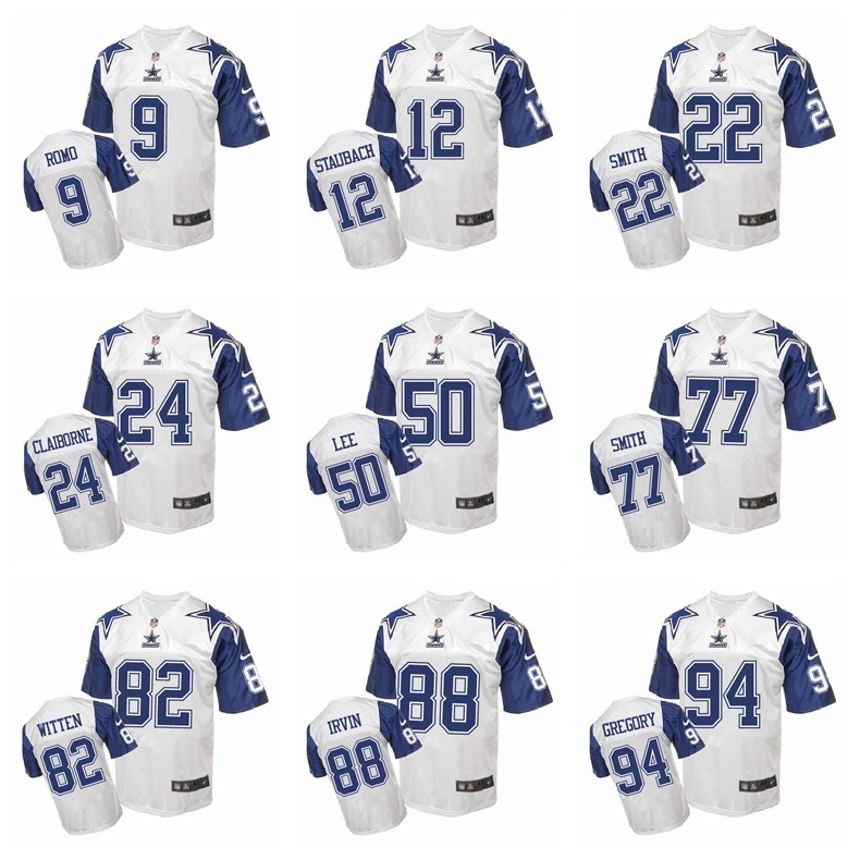 Stitiched, Dallas s, Tony Romo, Emmitt Smith, Sean Lee, Jason Witten, Dez Bryant, Ezekiel Elliott, Elite retro, blue Jersey