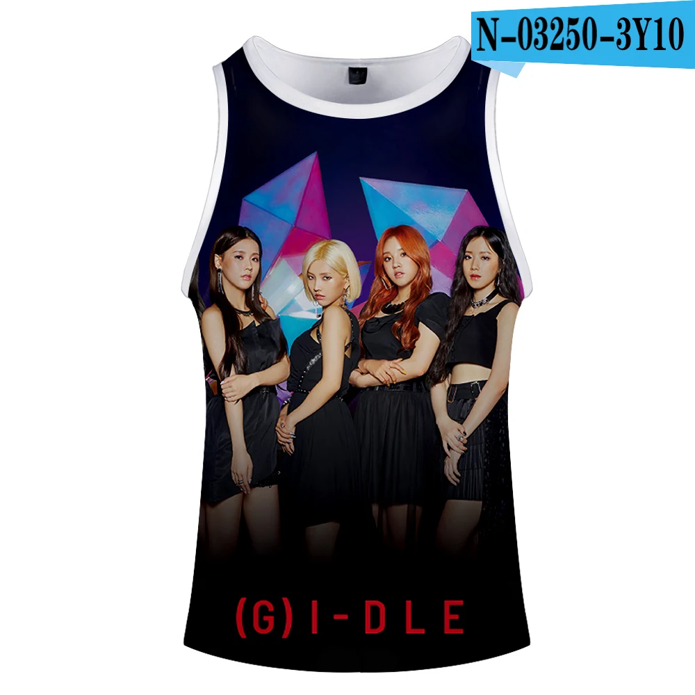G) I-DLE 3D o-образным вырезом летняя майка без рукавов с широким плечом Мужская Женская Повседневная Пара Одежда - Цвет: Черный