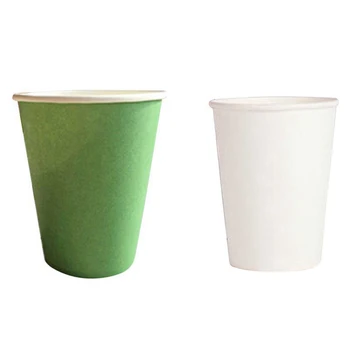 

40 Paper Cups (9Oz) - Plain Solid Colours Birthday Party Tableware Catering (White&Green)