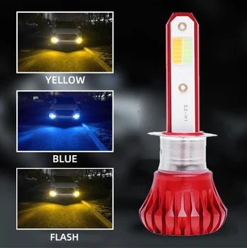 

2X COB H1 Driving Car Headlight 8000K Ice Blue 3000K Amber Yellow LED Fog Lights Bulbs DRL Dual Color Lamps