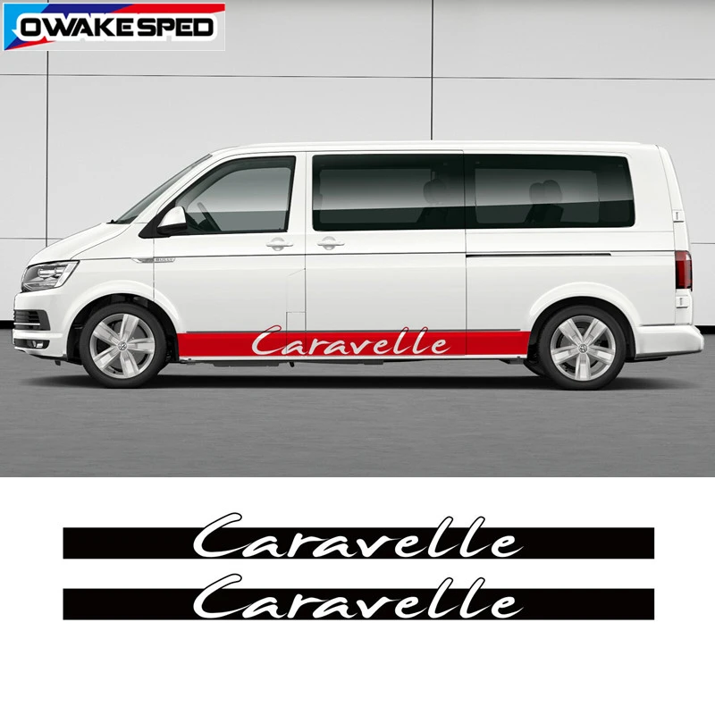 Наклейка для автомобиля s для Volkswagen Caravelle T5 T6, боковая юбка в полоску, гоночная Спортивная наклейка, автомобильные наклейки на тело, индивидуальные наклейки