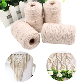 

2-5mm 50-100M Macrame Rope Twisted String Cotton Cord For Handmade Natural Beige Rope DIY Home Wedding Decorative supply 2020