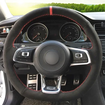 

OLPAY DIY Red Marker Black Suede Car Steering Wheel Cover for Volkswagen VW Golf 7 GTI Golf R MK7 VW Polo GTI Scirocco 2015 2016